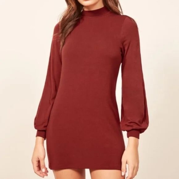 Reformation Mock Neck Long Sleeve Nadine Knit Dress in Black Size Medium - Picture 3 of 14